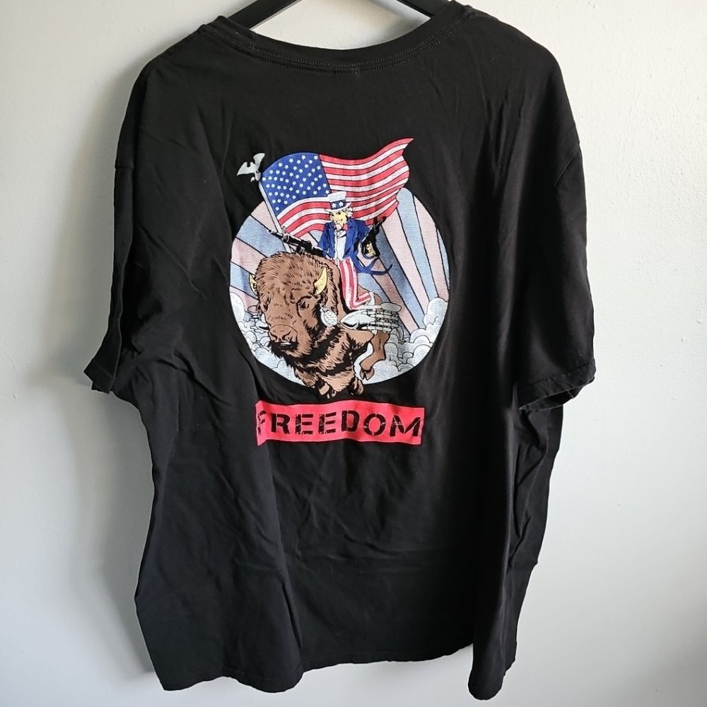 Demolition Ranch Black Size 4XL Freedom - Uncle Sam Riding Bison Short Sleeve
